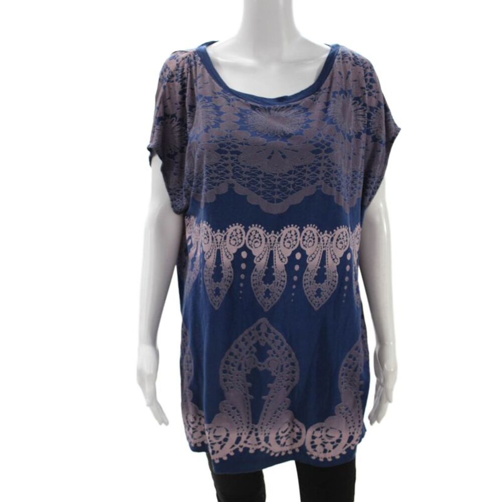 3.1 Phillip Lim Womens Silk Geometric Scoop Neck Tunic Sleeveless Blue Size S